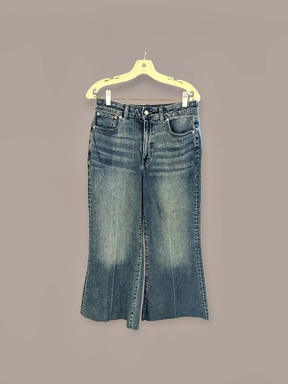 Madewell The Curvy Flared Wide-Leg Cropped Jean Blue Waist 29 Jeans